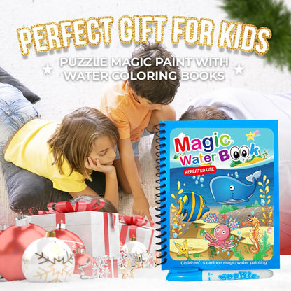 🎨 50% RABATT! ✨ MAGISCHE MALPUZZLE - WASSERFARBBUCH MIT 4 PINSELN, Lernspielzeug für Kinder ab 3 Jahren, Kreatives Beschäftigungsset 🖌️📚