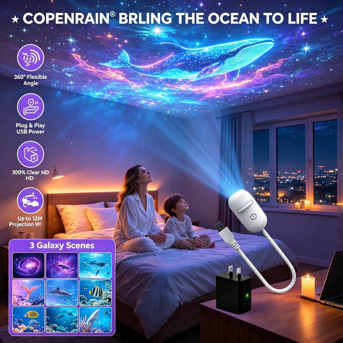 Plug-and-Play-HD-Projektor „Galaxy & Ocean“ als Nachtlicht🥳Über 50.000 zufriedene Nutzer