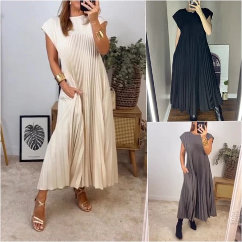 🔥Heute 35% Rabatt🔥Women Pleated Simple Solid Color Dress