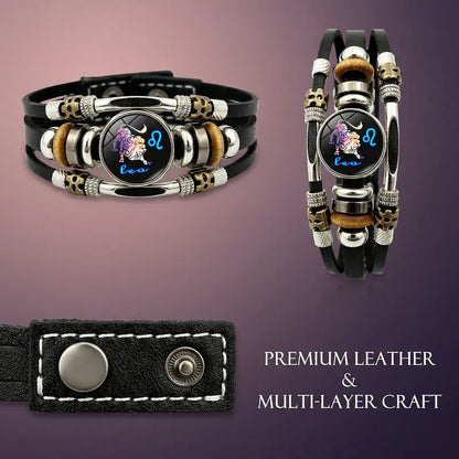 💥Last-Minute-Angebot – 50 % Rabatt ☪️Im Dunkeln leuchtendes Lederarmband mit Sternzeichen für Männer und Frauen (6,9/8,1 Zoll)♑️