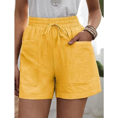 Neue Damenhose in Unifarbe mit zwei Taschen, lockerer Passform, aus Baumwolle und Leinen