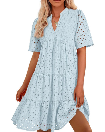 ⏰2025 Heißer Verkauf - Elegantes, lässiges Minikleid mit ausgehöhlter Spitze und Rüschen für Damen