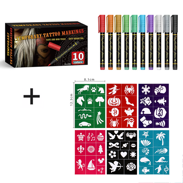 🎨Jetzt 50 % Rabatt! Temporäre Tattoo-Stifte für die Haut – Langanhaltende, wasserfeste Körperkunst-Tattoo-Stifte, DIY-Set für temporäre Tattoos für Partys, Festivals, Halloween & Cosplay