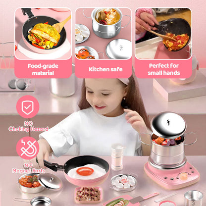 🔥 50% RABATT! 🎁👧🏻 Realistisches Mini-Kochset – Komplettes 22-teiliges Set mit Herd und Küchenutensilien für Kinder | Perfekt als Geschenk 🍳👨‍🍳