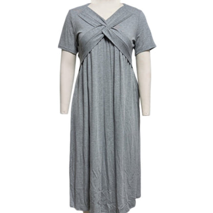 ⏰ Nur noch heute 50% Rabatt! 👗 Damen Midikleid mit V-Ausschnitt & kurzen Ärmeln, geraffter Taile, praktische Taschen, fließender weicher Stoff in 4 Farben für Alltag, Urlaub & Café ✨