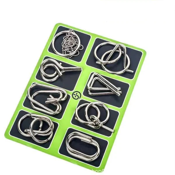 Metall Puzzle Ring achtteilig blaue Version Denksportaufgaben