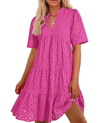 ⏰2025 Heißer Verkauf - Elegantes, lässiges Minikleid mit ausgehöhlter Spitze und Rüschen für Damen