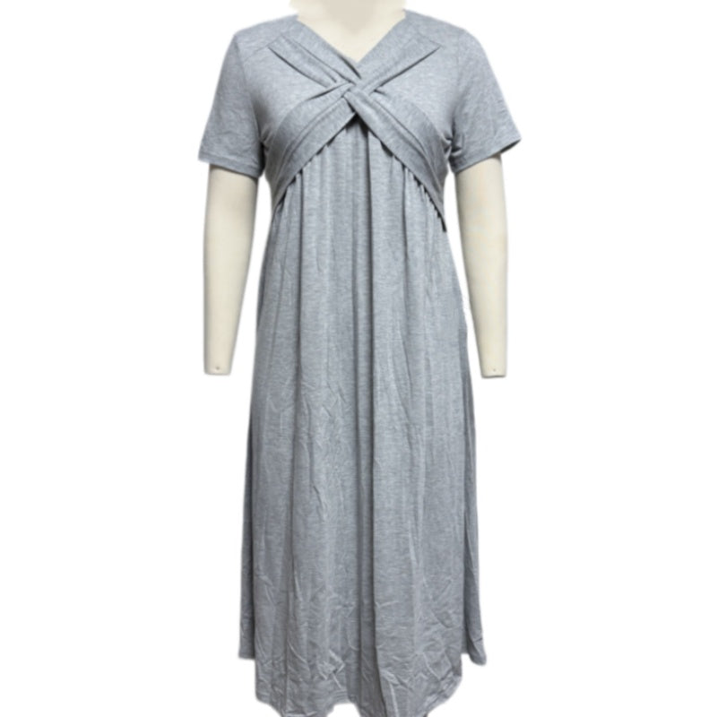 ⏰ Nur noch heute 50% Rabatt! 👗 Damen Midikleid mit V-Ausschnitt & kurzen Ärmeln, geraffter Taile, praktische Taschen, fließender weicher Stoff in 4 Farben für Alltag, Urlaub & Café ✨