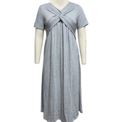 ⏰ Nur noch heute 50% Rabatt! 👗 Damen Midikleid mit V-Ausschnitt & kurzen Ärmeln, geraffter Taile, praktische Taschen, fließender weicher Stoff in 4 Farben für Alltag, Urlaub & Café ✨
