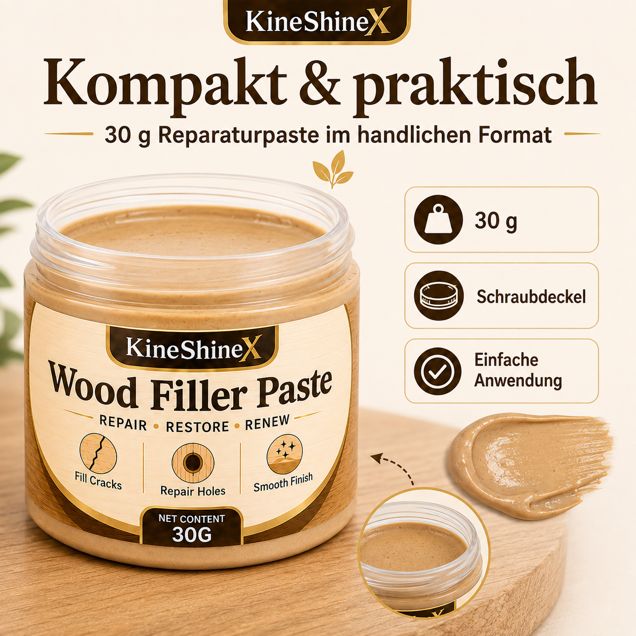 Holzspachtelmasse zum Ausbessern von Rissen und Löchern an Möbeln – Reparaturset
