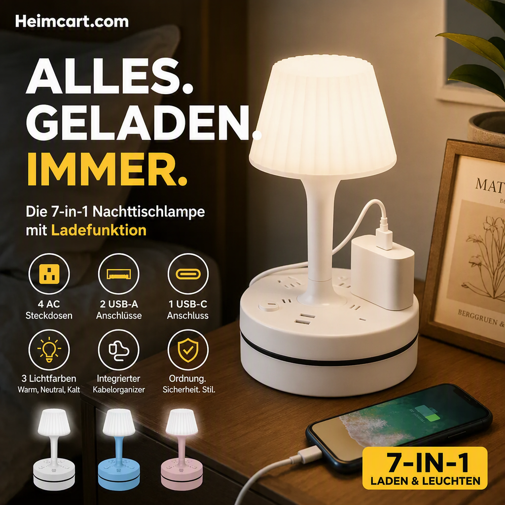 📢📢 50 % Rabatt!! ⏰💡 Nachttischlampe mit Steckdosen und USB-Anschlüssen