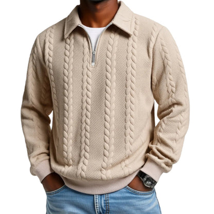 👔🧶 Lässiger Herrenpullover mit Halbreißverschluss – Zopfmuster für Wärme & Stil! Perfekt für Arbeit ✨ und Freizeit 🌿 aus nachhaltiger Baumwolle.