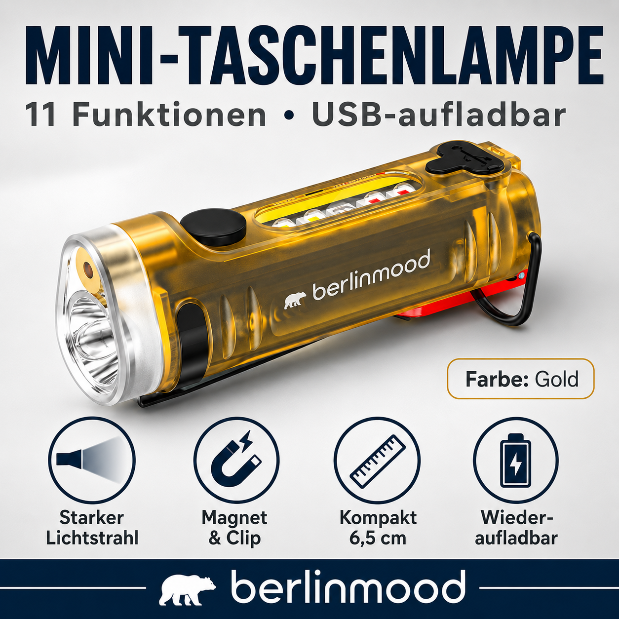 Multifunktionale wiederaufladbare Mini-Schlüsselanhänger-Taschenlampe