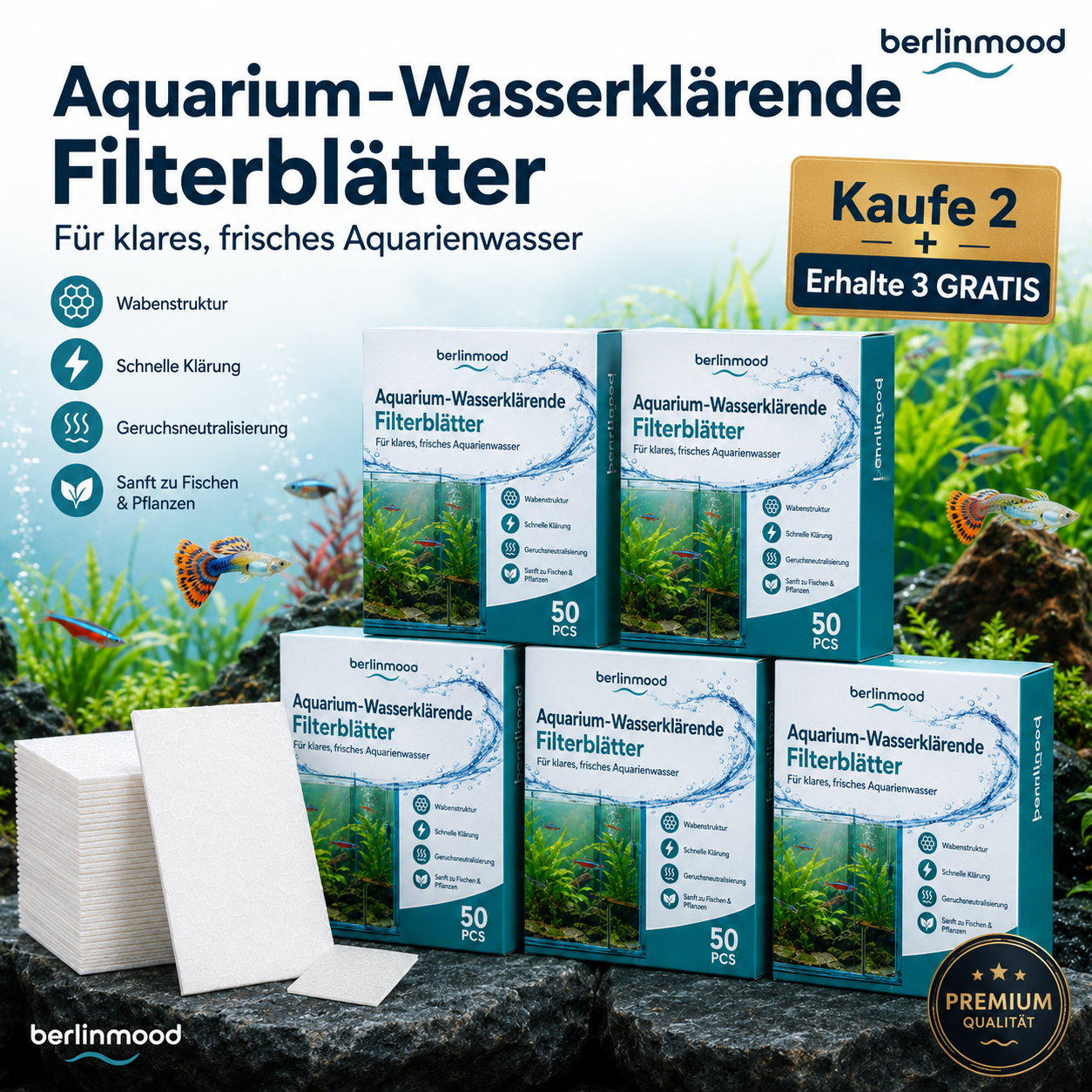 🐠 1 KAUFEN, 1 GRATIS! ✨ KLÄRUNGSTÜCHER FÜR DAS AQUARIUM – Kristallklares Wasser in 24 Stunden, beseitigt Gerüche und Verunreinigungen, unbedenklich für alle Fische und Pflanzen 🌿🔮