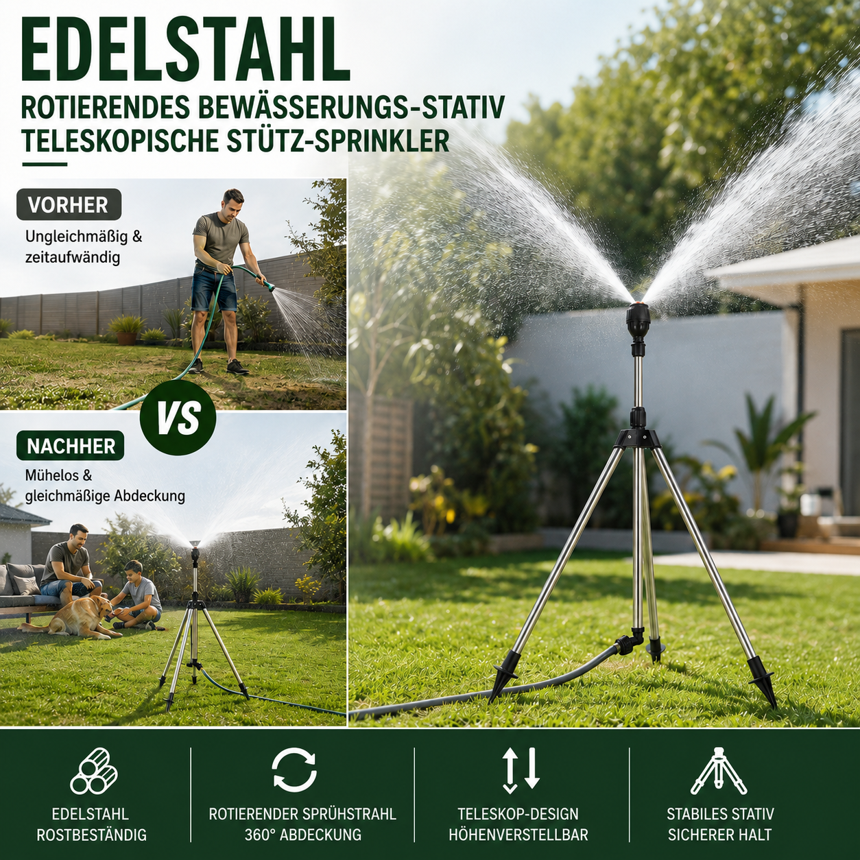 🎁 Hot Sale 49% OFF 🔥Teleskop-Rasensprenger mit stabilem Dreibein – gleichmäßige Bewässerung für Garten, Rasen & Beete