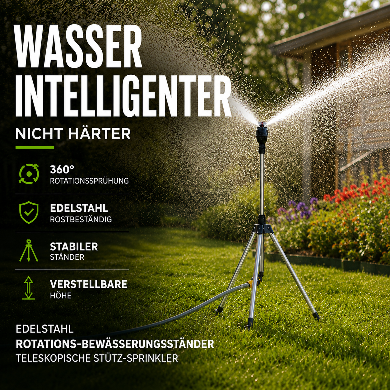 🎁 Hot Sale 49% OFF 🔥Teleskop-Rasensprenger mit stabilem Dreibein – gleichmäßige Bewässerung für Garten, Rasen & Beete
