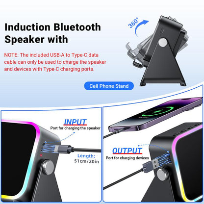 🔥Begrenzten 50%-Rabatts!🔥 5-in-1 Kabelloser Bluetooth-Lautsprecher mit Induktionsfunktion und verstellbarer Handyhalterung