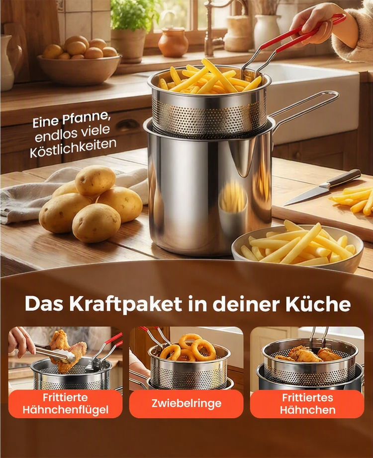 🍳 50% RABATT! 🍟 Multifunktionale Fritteuse aus Edelstahl 304 – Robust, hitzebeständig & vielseitig – Ideal für knuspriges Frittieren zu Hause ✨