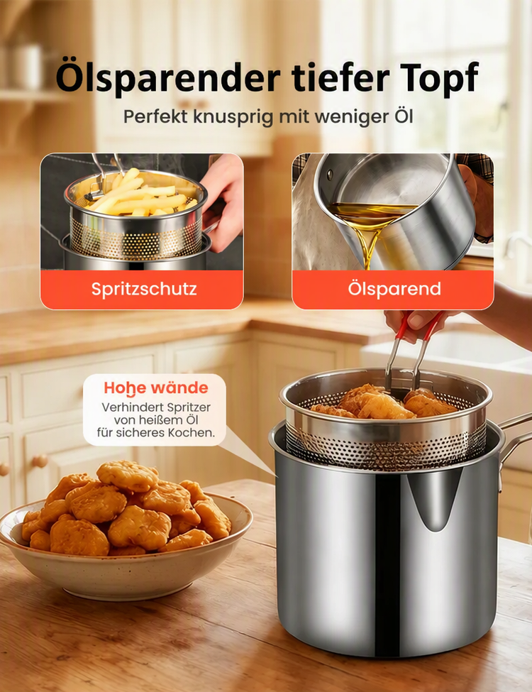 🍳 50% RABATT! 🍟 Multifunktionale Fritteuse aus Edelstahl 304 – Robust, hitzebeständig & vielseitig – Ideal für knuspriges Frittieren zu Hause ✨