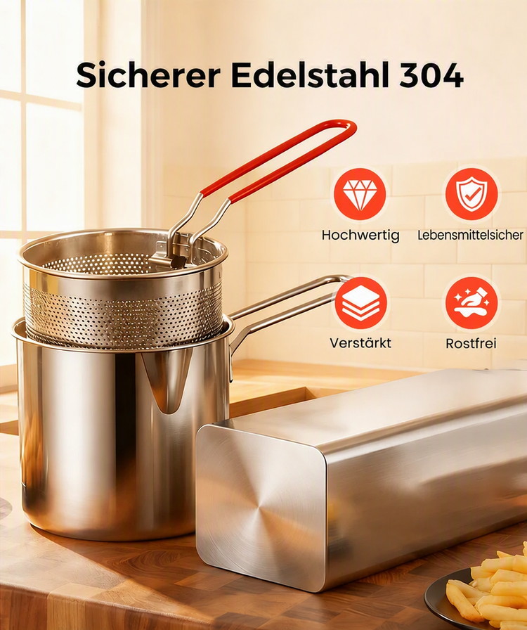 🍳 50% RABATT! 🍟 Multifunktionale Fritteuse aus Edelstahl 304 – Robust, hitzebeständig & vielseitig – Ideal für knuspriges Frittieren zu Hause ✨