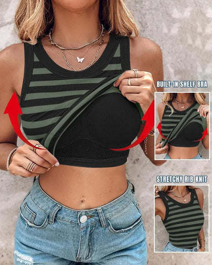 🔥 50% Rabatt!👚Geripptes Tanktop mit integriertem BH für Frauen