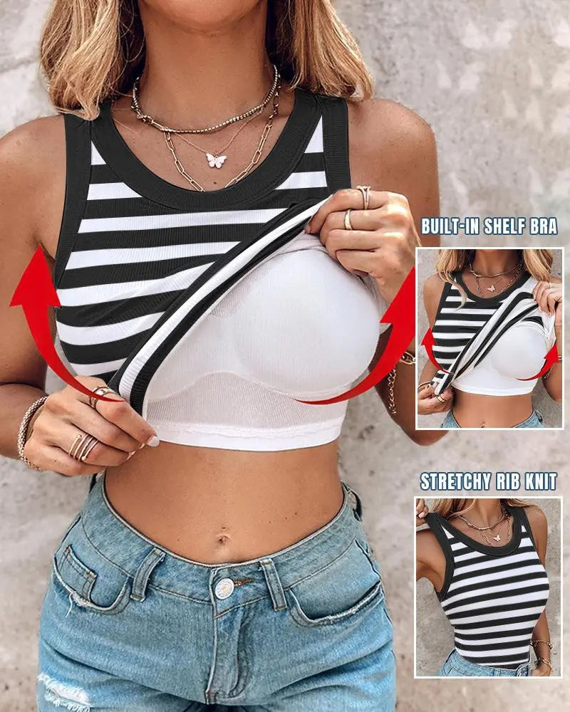 🔥 50% Rabatt!👚Geripptes Tanktop mit integriertem BH für Frauen