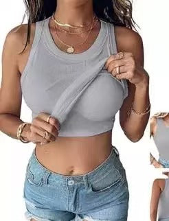 🔥 50% Rabatt!👚Geripptes Tanktop mit integriertem BH für Frauen