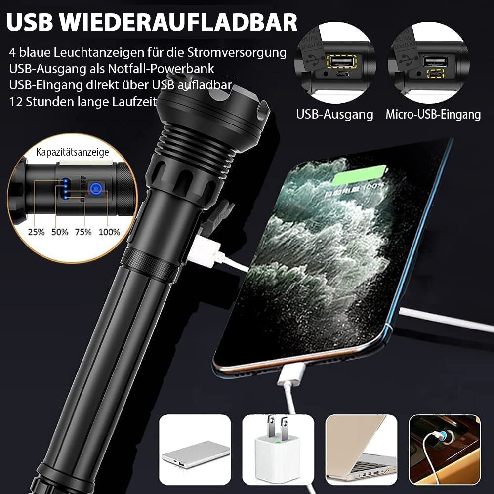 🔦50 % Rabatt! 🎉 Wiederaufladbare Taschenlampe mit 90.000 Lumen – Extrem hell, wasserdicht und mit langer Akkulaufzeit 📦