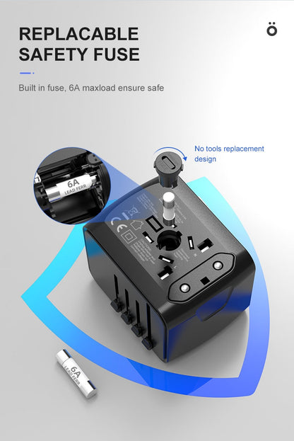 ✈️Internationaler Reise-Schnellladeanschluss 4USB-Port Anti-Single-Plug Smart Chip Global Universal Conversion Plug Travel Assistant🔋