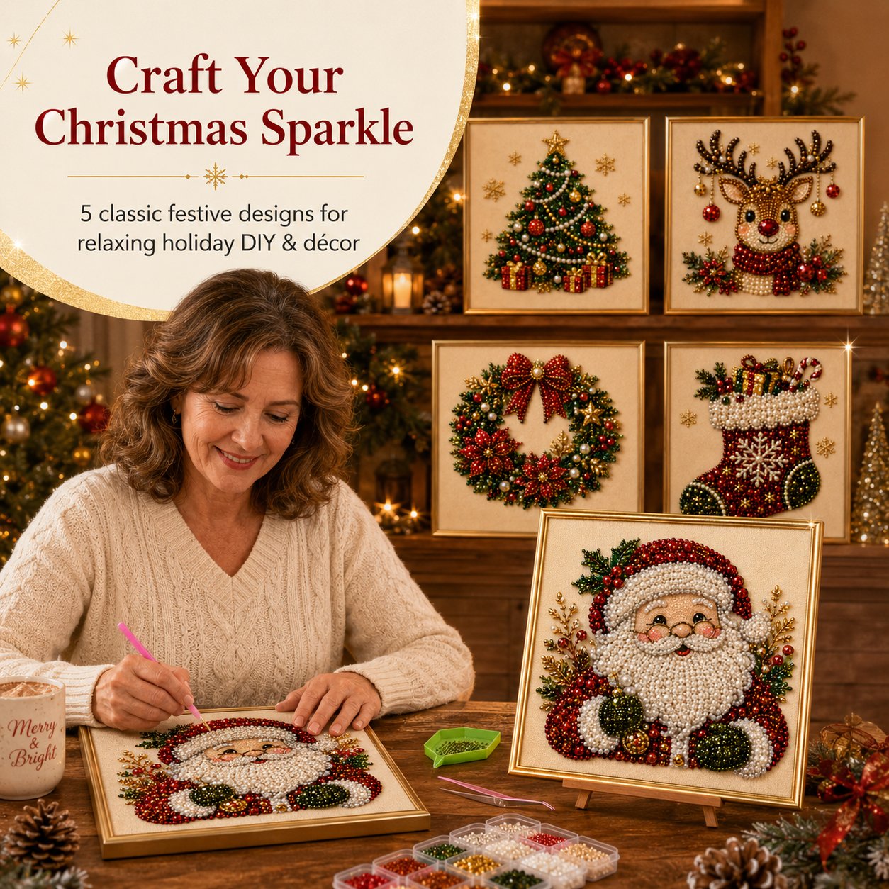 ❄️Sommerfrische 50 % Rabatt!💎DIY-Weihnachts-Diamond-Painting mit Perleffekt – Kreatives Bastelset mit Rahmen für festliche Dekoration