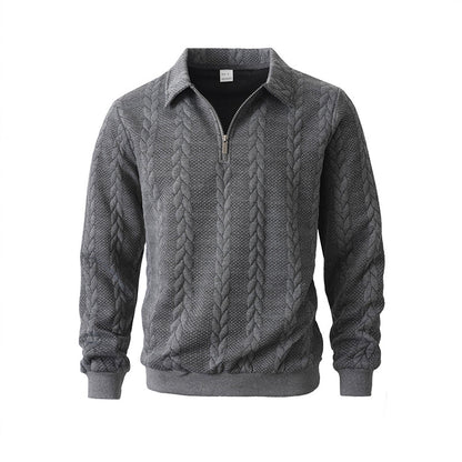 👔🧶 Lässiger Herrenpullover mit Halbreißverschluss – Zopfmuster für Wärme & Stil! Perfekt für Arbeit ✨ und Freizeit 🌿 aus nachhaltiger Baumwolle.