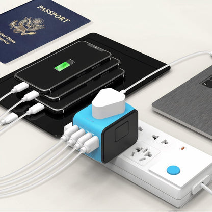 ✈️Internationaler Reise-Schnellladeanschluss 4USB-Port Anti-Single-Plug Smart Chip Global Universal Conversion Plug Travel Assistant🔋