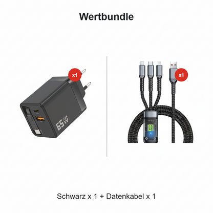 3-in-1-GaN-Ladegerät, 80 W MAX skalierbares Schnelllademodul mit Typ-C-Kabel und 2 USB-Anschlüssen
