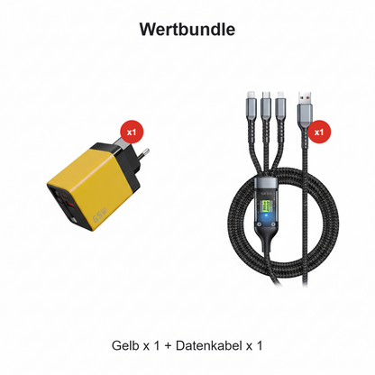 3-in-1-GaN-Ladegerät, 80 W MAX skalierbares Schnelllademodul mit Typ-C-Kabel und 2 USB-Anschlüssen