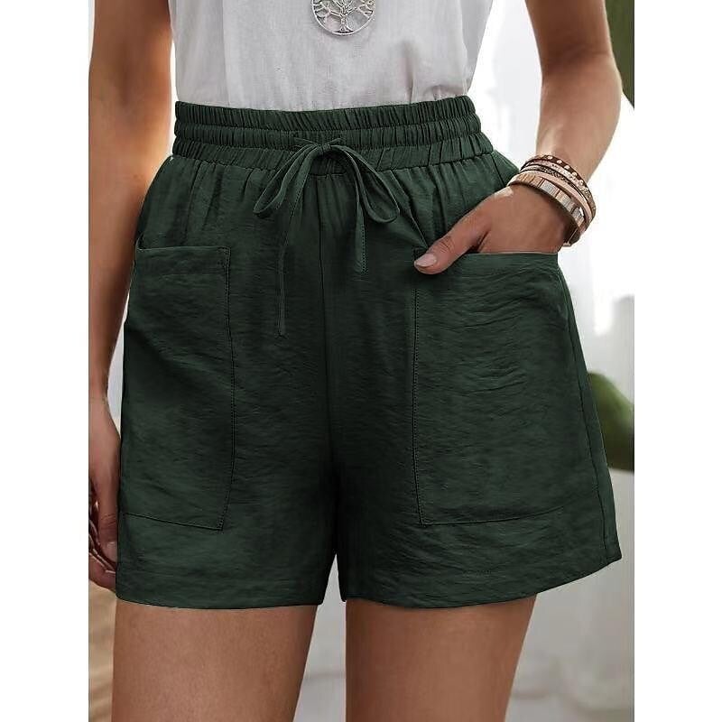 Neue Damenhose in Unifarbe mit zwei Taschen, lockerer Passform, aus Baumwolle und Leinen