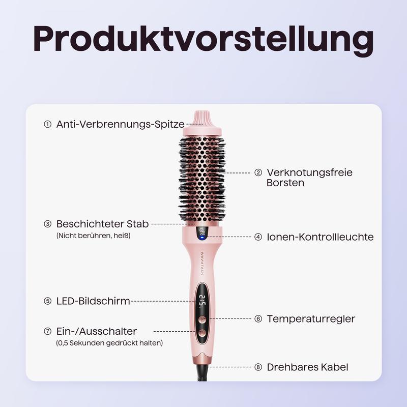 ⏳Zeitlich begrenztes Angebot⏳ Ionen-Wärmebürste mit Keramikbeschichtung – 5 Temperaturstufen, LED-Display und 38-mm-Rundbürste für Volumen und Wellen