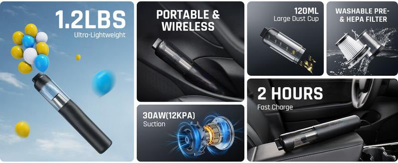 💥Aktion – 50% Rabatt💥Tragbarer kabelloser Autostaubsauger mit hoher Saugkraft