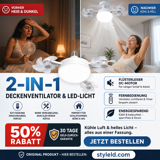 🌀💡 Deckenventilator mit LED-Licht & Fernbedienung – 6 Stufen, leise, 3 Farbtemperaturen – für kühle & helle Räume! ✨