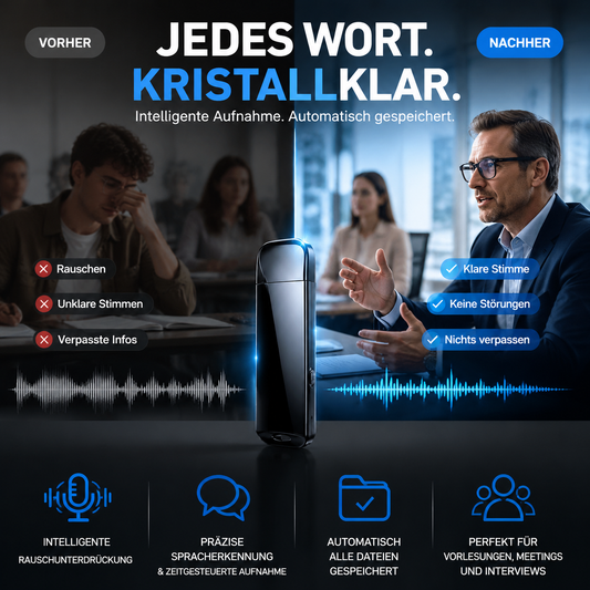 🚗50 % Rabatt🔒 Verschlüsselter USB-Diktierrekorder | Dateiverschlüsselung · Rauschunterdrückung für klare Aufnahmen · Aufnahme auf Knopfdruck · Sprachgesteuerte Aufnahme