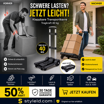 🛒📦 Klappbarer Handwagen – 40 kg, leicht, platzsparend – ideal für Umzug, Einkauf & Werkstatt! 💪