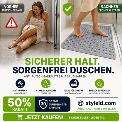 🚿 50% RABATT! 🛁 Rutschfeste Badezimmermatte mit Saugnäpfen – Ideal Für Dusche, Bad & WC, Schützt Vor Stürzen & Leicht Zu Reinigen 🧼
