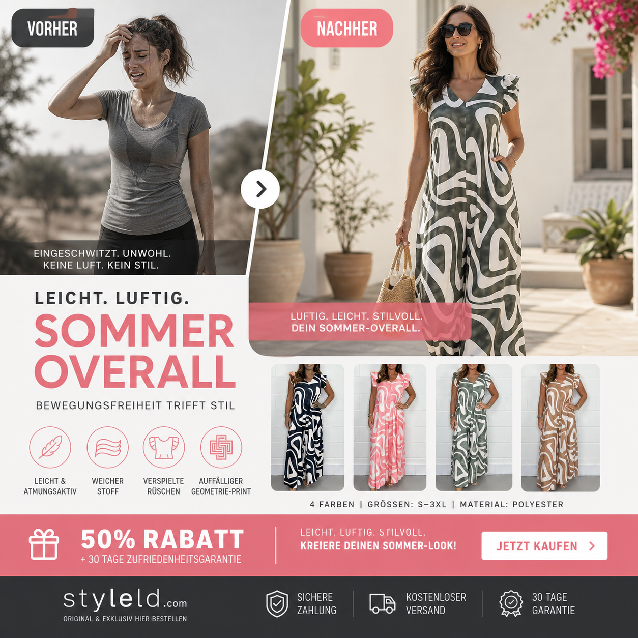 💎 -50% AUF DEN JUMPSUIT! 💎 Sommerlicher Jumpsuit mit gerafften, weiten Beinen & geometrischen Prints für Damen ✨