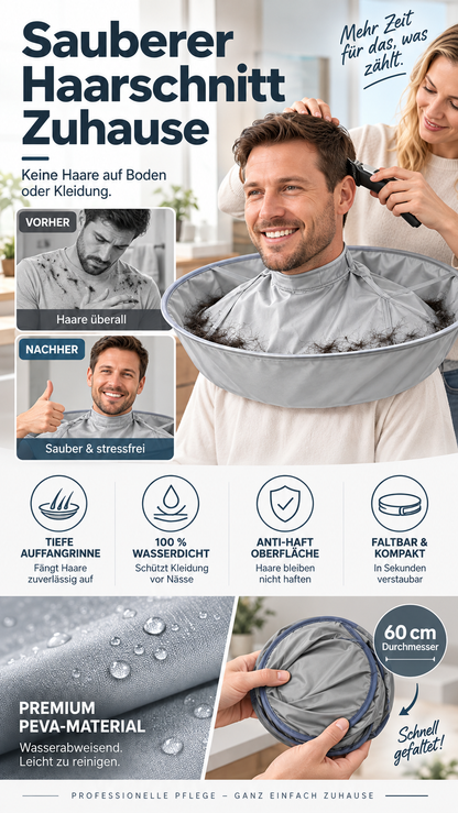 Atmungsaktiver Haarschneidecape – Integrierte Rille für saubere Schnitte, wasserdichte Oberfläche & antistatisches Gewebe für stressfreie Haarschnitte zu Hause -Gcom