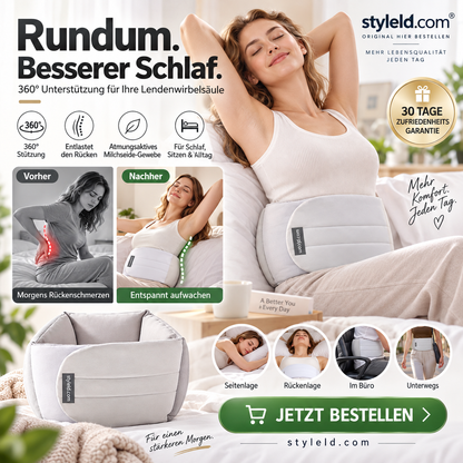 🛏️ Ergonomisches Lendenstützkissen – 360° Unterstützung, wrap-around Design, für erholsamen Schlaf 💤✨