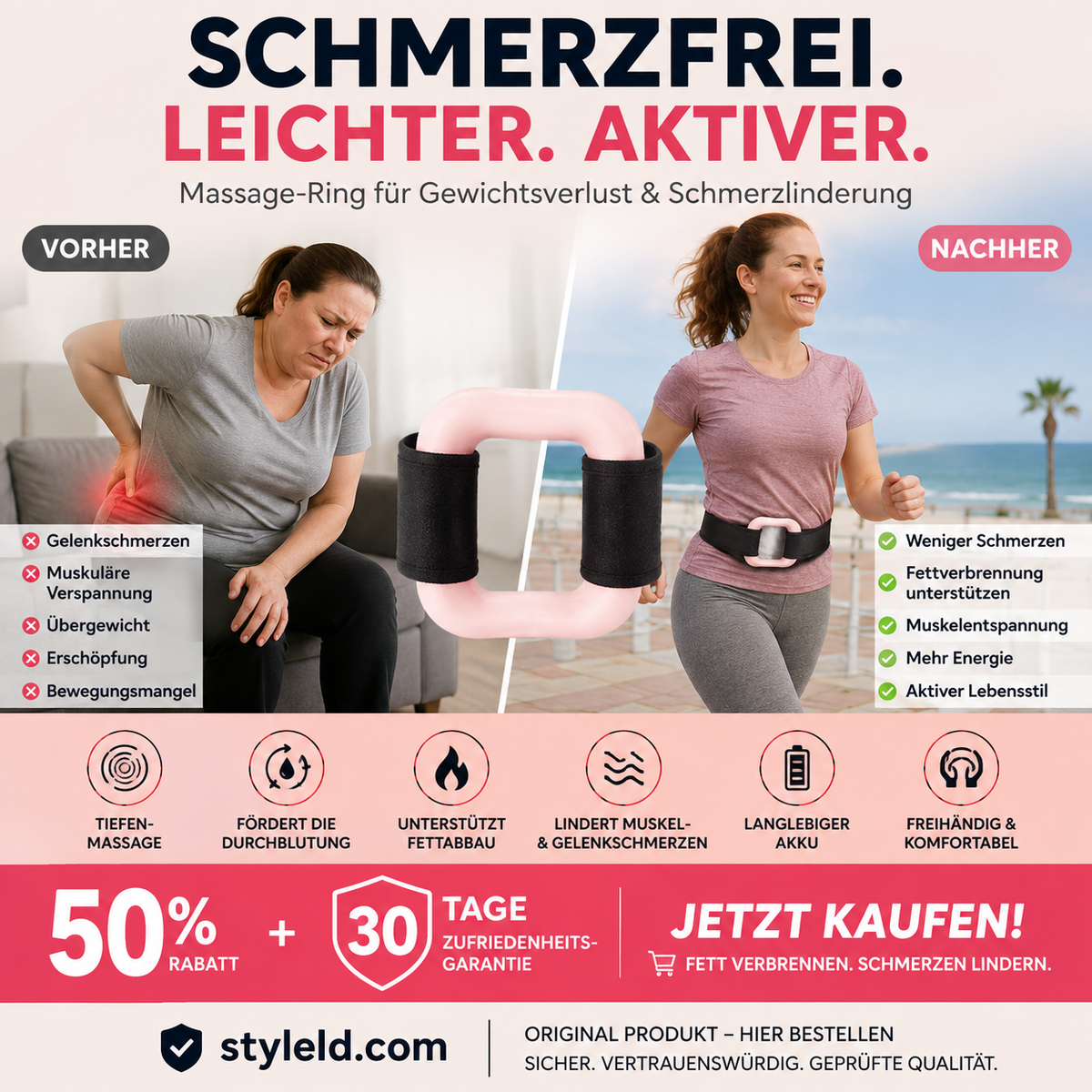 ⏰ Nur noch heute 50% Rabatt! 🟣 3-in-1 Multifunktionaler elektrischer Faszienring mit verstellbarem Gurt, Massage, Fettabbau & Verdauungsförderung für Bauch, Beine, Rücken & Schultern ✨