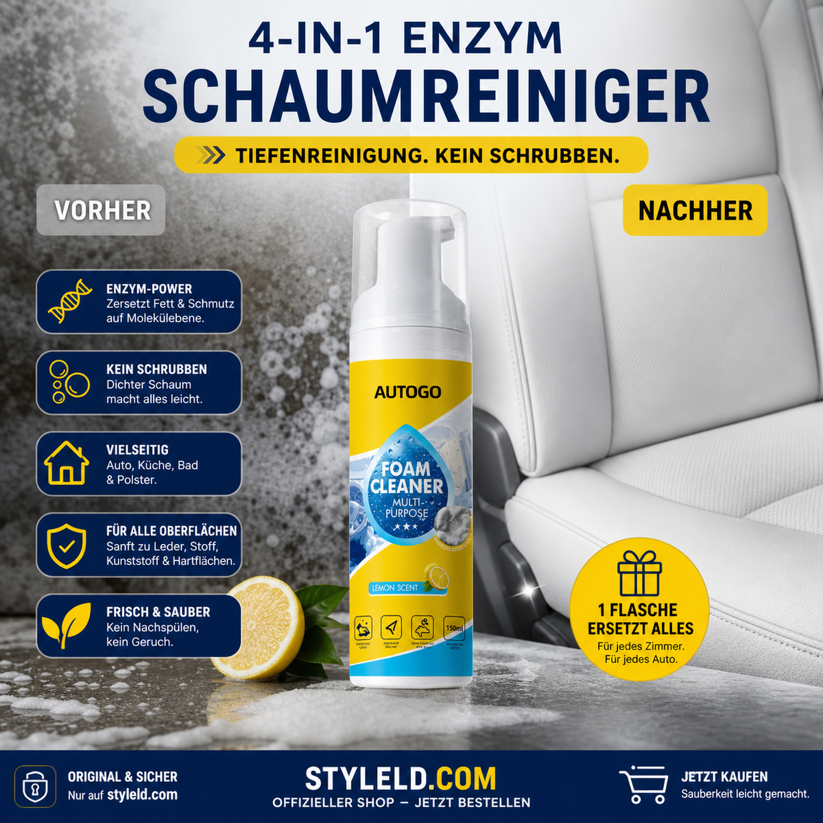 🛡️ LIMITED-TIME 50% RABATT! ✨ Leistungsstarker Schaumreiniger – Vielseitig, 150 ml ✨