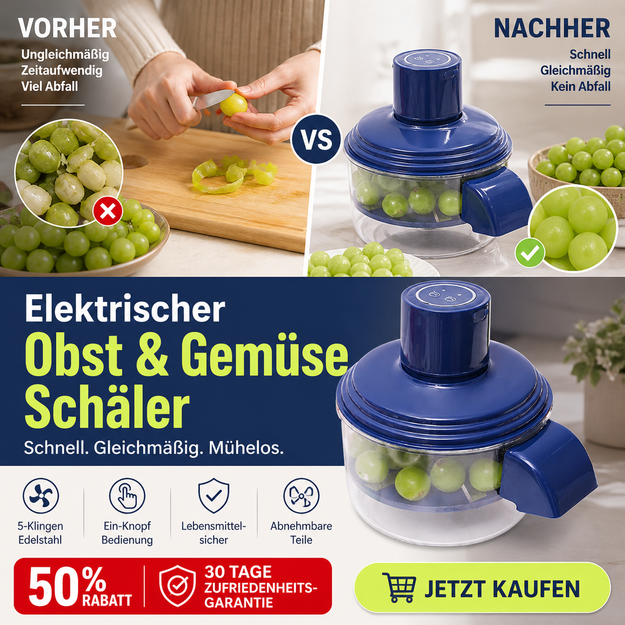 🎄✨50% RABATT! 🍇🧄 Transparenter elektrischer Obst- und Gemüseschäler – Schnell, einfach und effizient. Perfekt für die täglichen Küchenarbeiten!