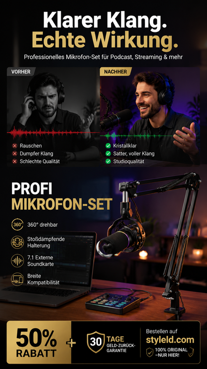 🎙️🎤 Kondensatormikrofon-Set – Galgenstativ, Nierencharakteristik, USB – perfekt für Studio & Streaming! ✨