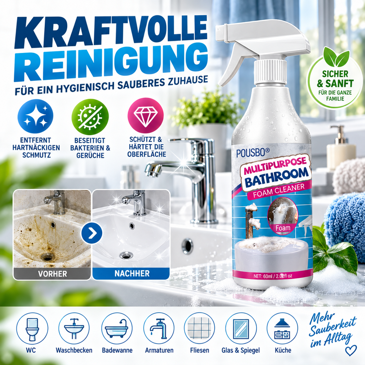 Mehrzweck-Schaumreiniger für das Badezimmer