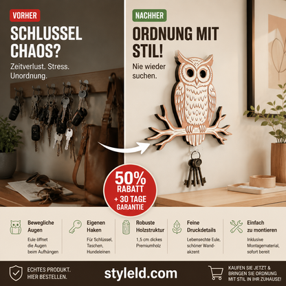 🔑🦉 Eulen-Schlüsselhalter – 5 Haken, Wandmontage, robust – perfekt für Schlüssel, Schmuck & Accessoires! 🌟
